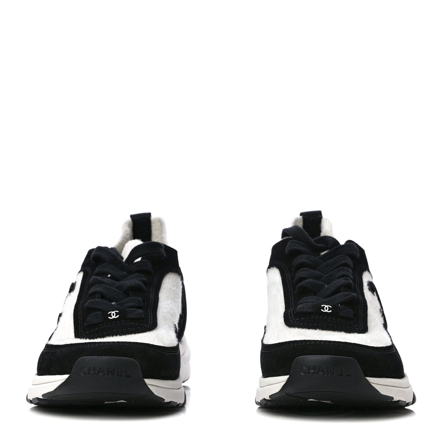 Fabric Suede Calfskin CC Sneakers 39.5 White Black