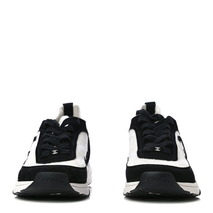 Chanel Fabric Suede Calfskin CC Sneakers 39.5 White Black 2 of 10