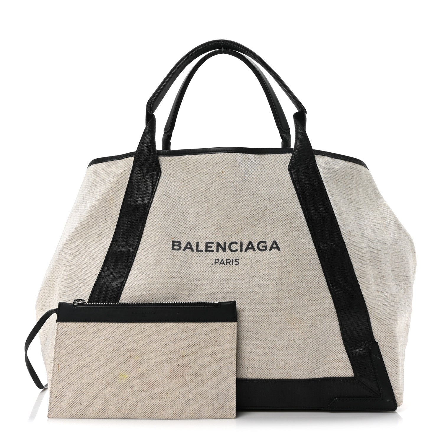 Balenciaga Cotton Canvas Calfskin M Navy Cabas Natural Black 3 of 11