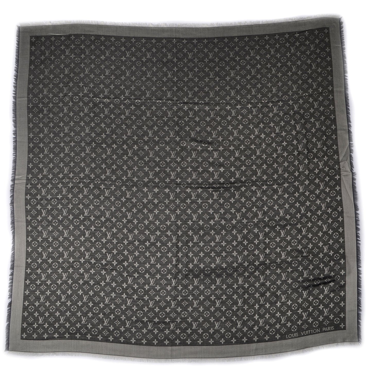 Silk Wool Monogram Denim Shawl Black