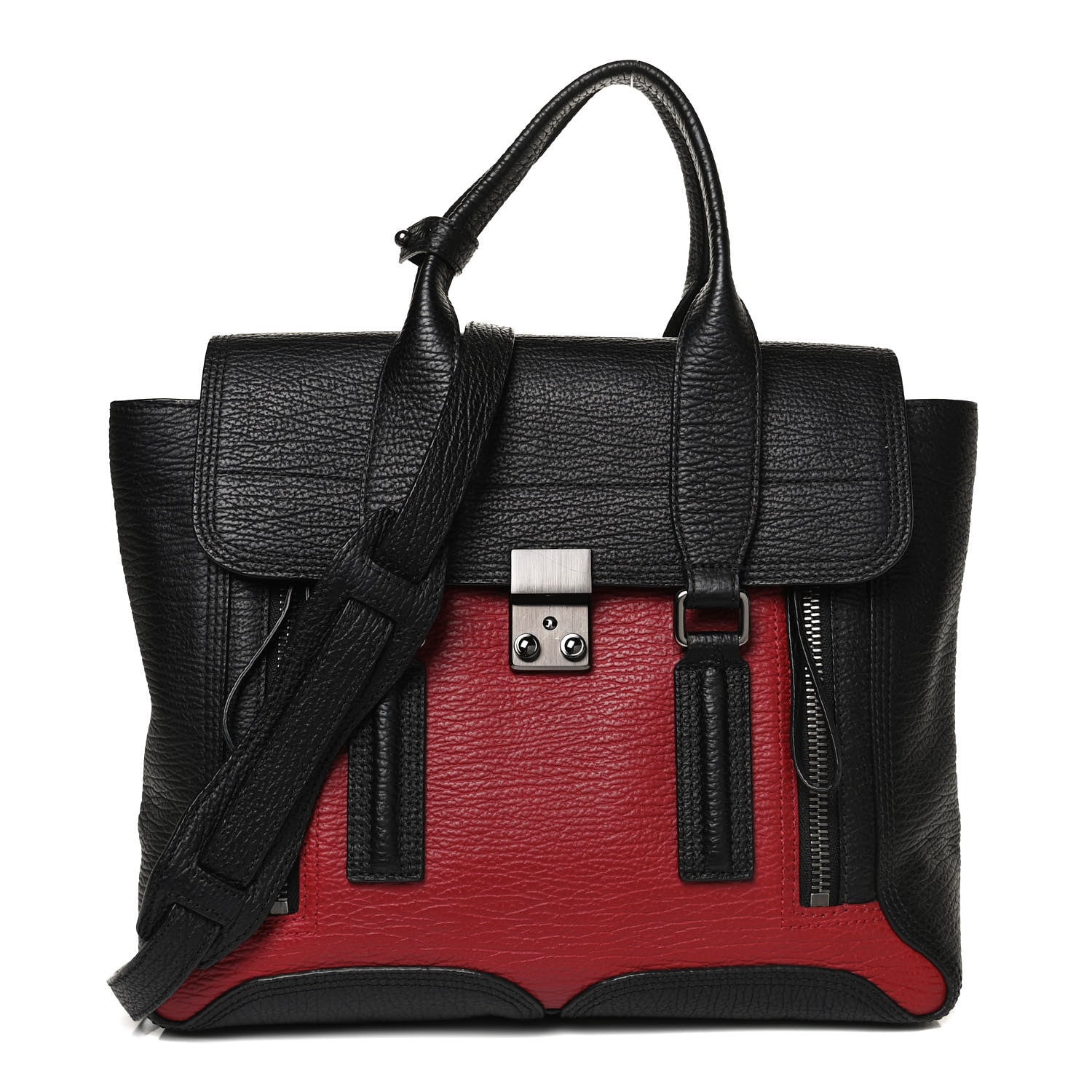 3.1 Phillip Lim Textured Calfskin Medium Pashli Satchel Crimson Black 1 of 11