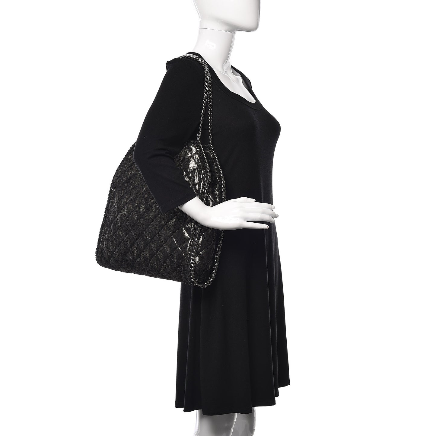 Chamois Shiny Dotted Quilted Small Falabella Tote Ruthenium