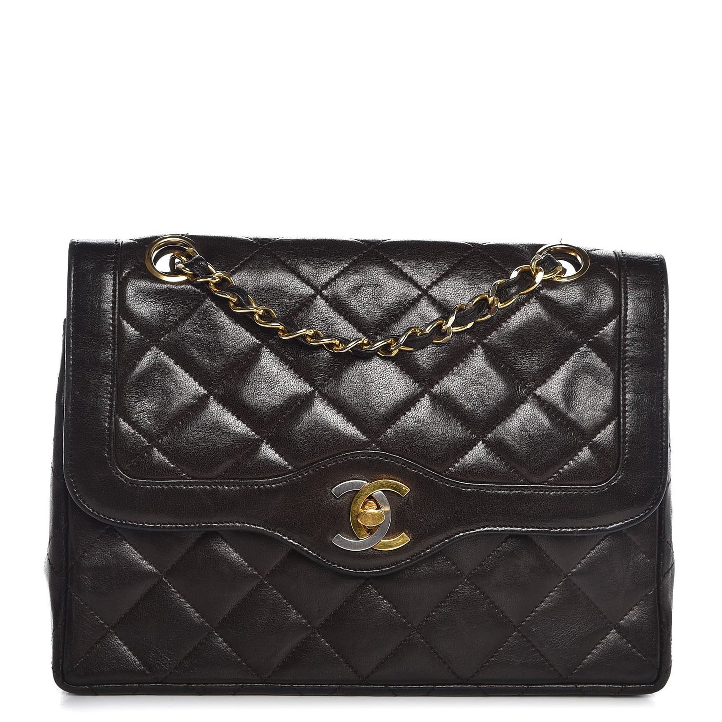 Lambskin Quilted Small Double Flap Brown
