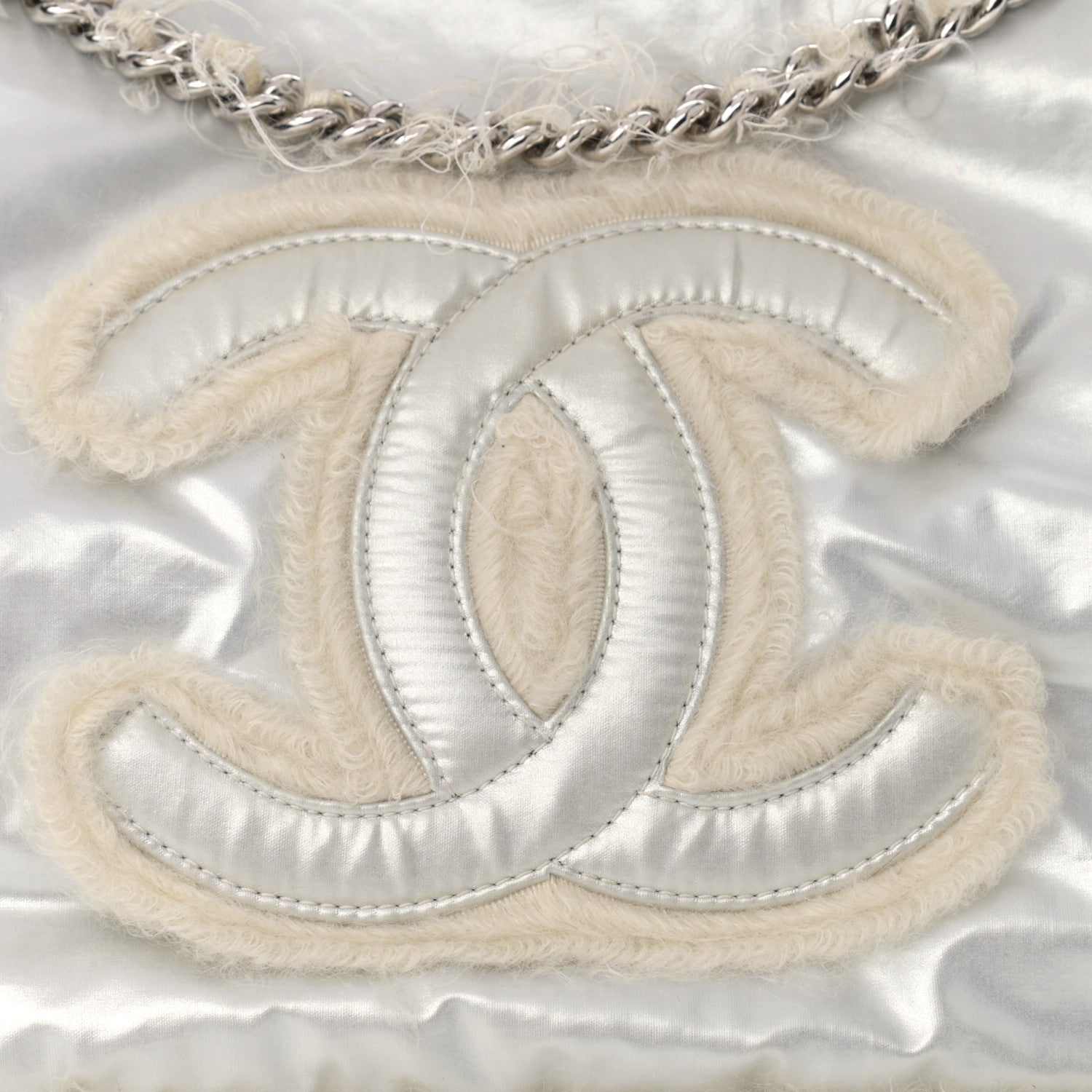 Chanel Vinyl Mohair Trimmed Accordion Arctic Polar Ice Flap Silver 8 of 10