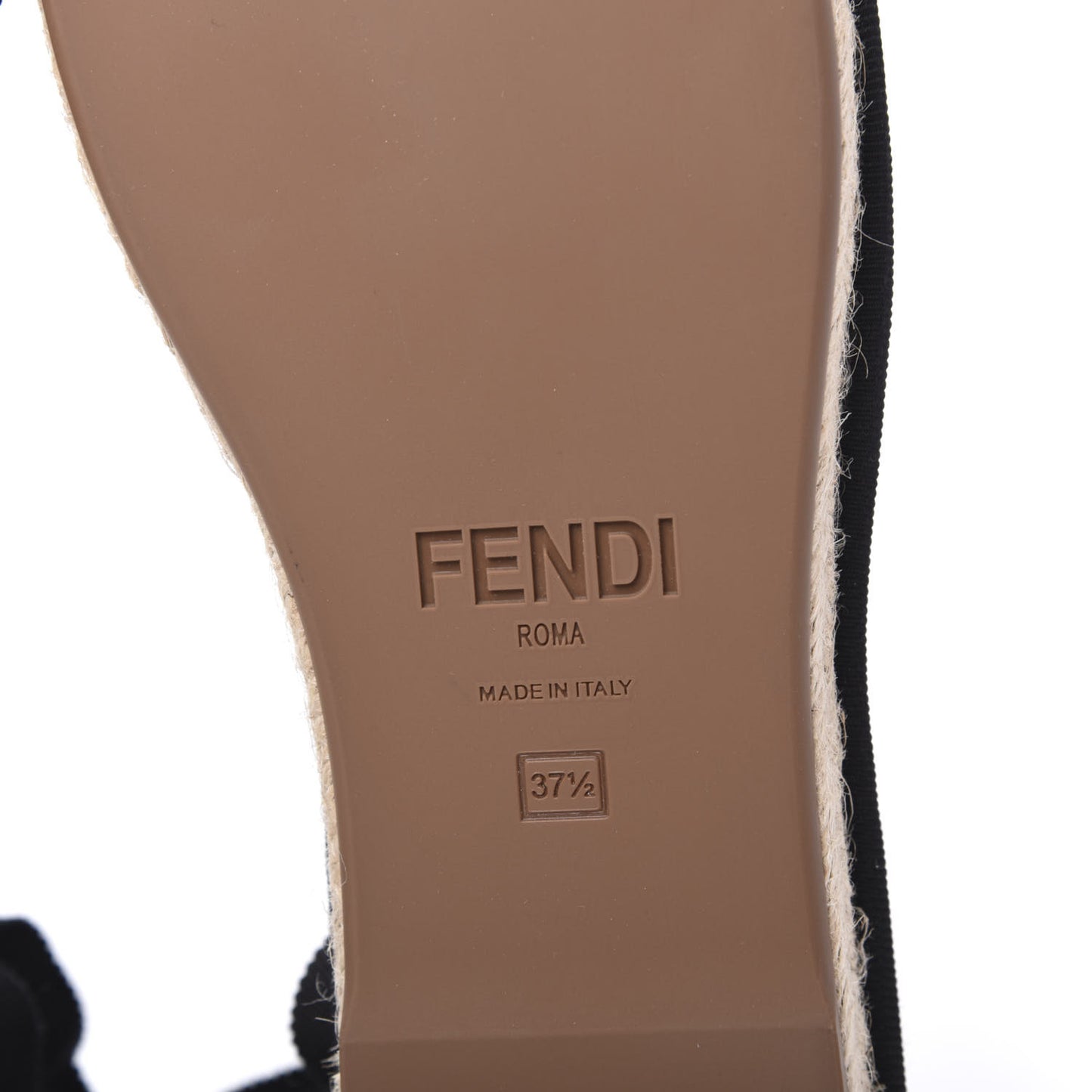 Canvas FF Embroidered Roma Ankle Wrap Flat Espadrilles 37.5 Black