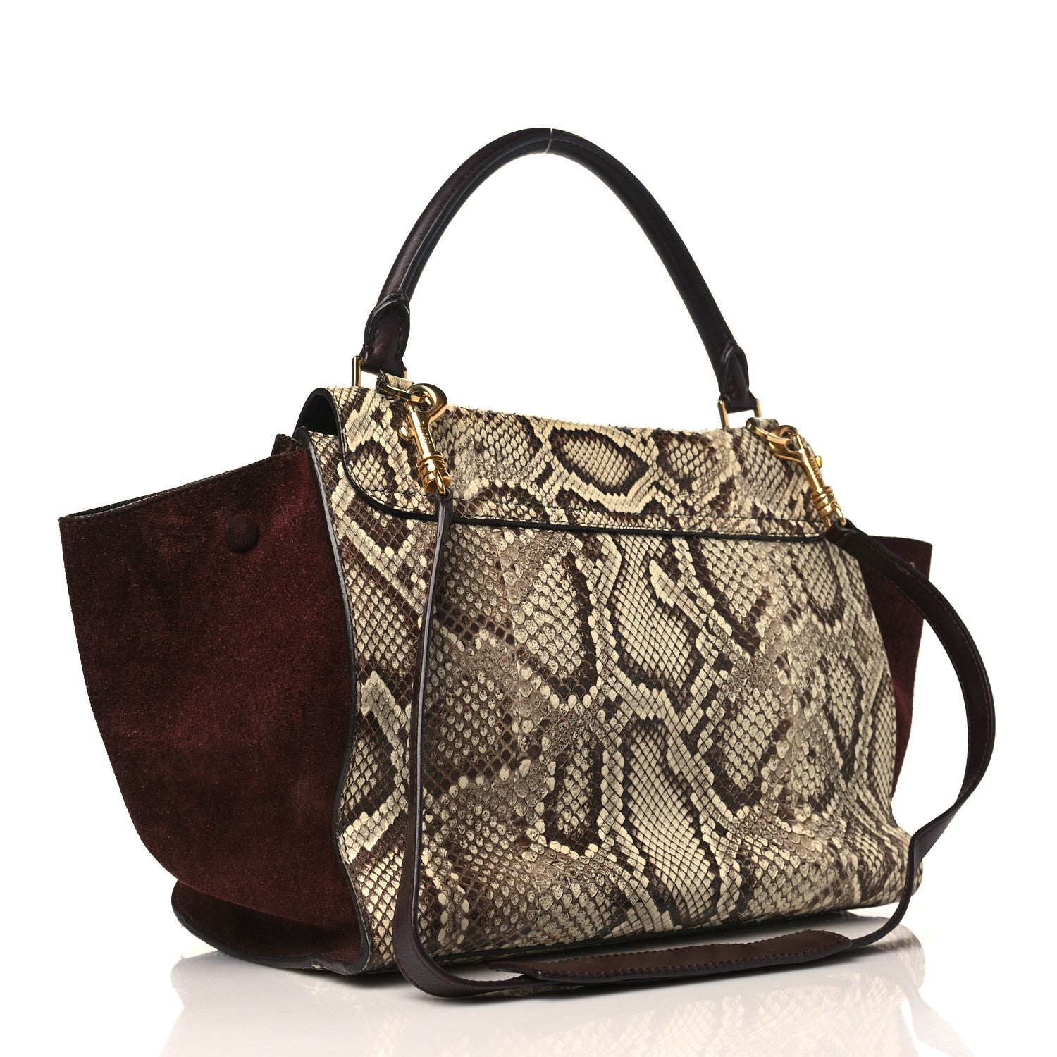 Celine Snakeskin Suede Medium Trapeze Burgundy 3 of 9