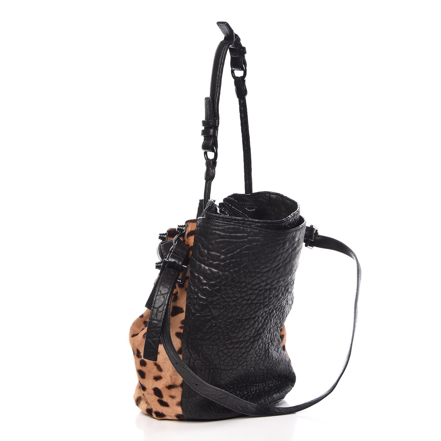 Alexander Wang Pebbled Lambskin Pony Hair Leopard Diego Bucket Bag Black Hardware 4 of 23
