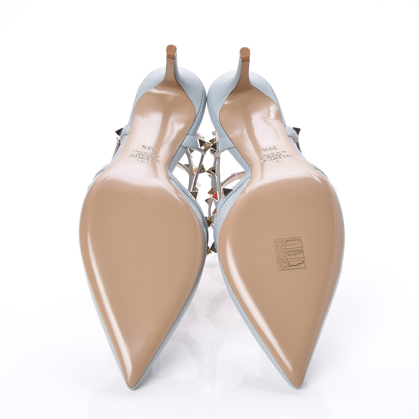 Pebbled Calfskin Rockstud Ankle Strap 65mm Pumps 39.5 Sky Sorbet
