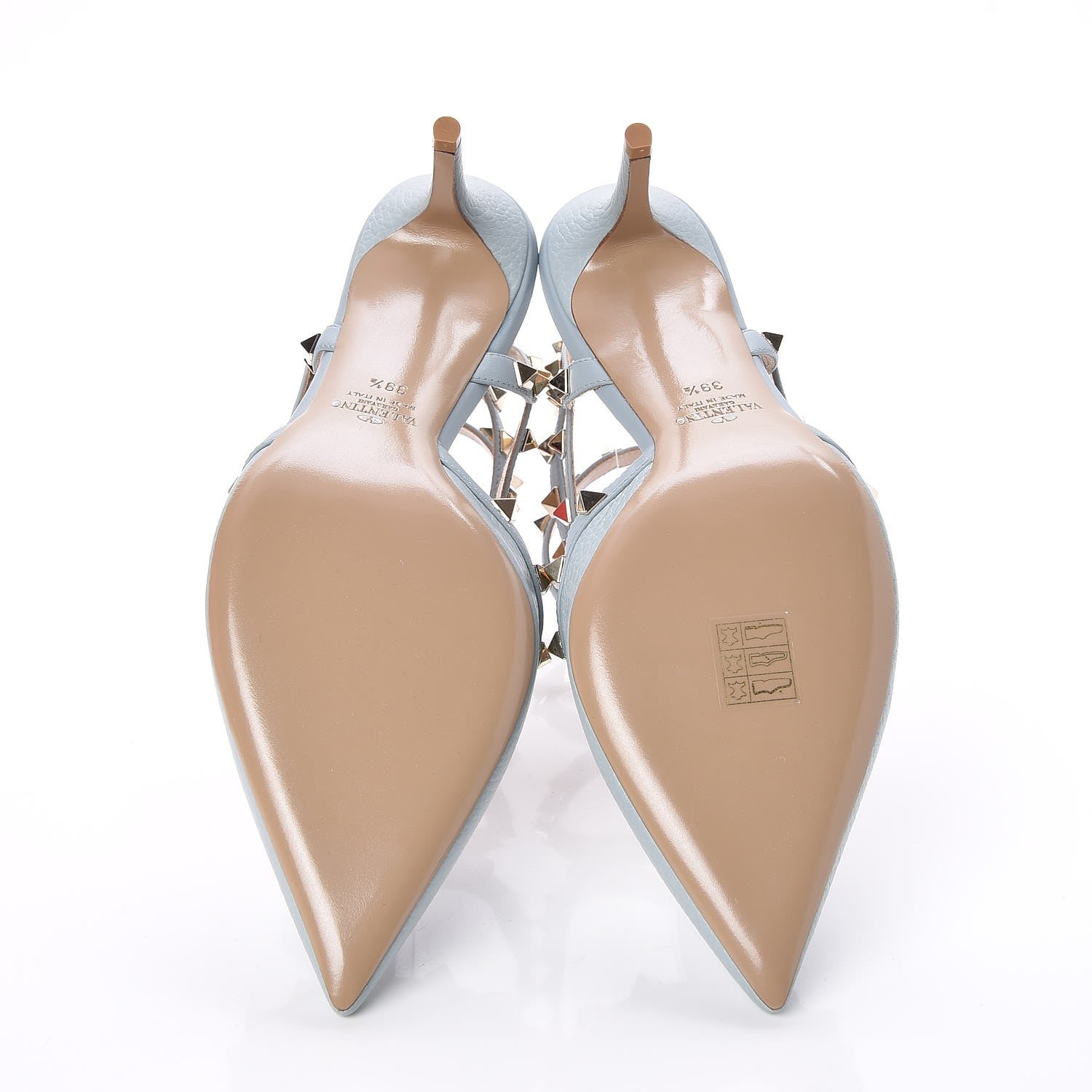Valentino Garavani Pebbled Calfskin Rockstud Ankle Strap 65mm Pumps 39.5 Sky Sorbet 5 of 7