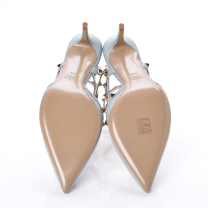 Valentino Garavani Pebbled Calfskin Rockstud Ankle Strap 65mm Pumps 39.5 Sky Sorbet 5 of 7