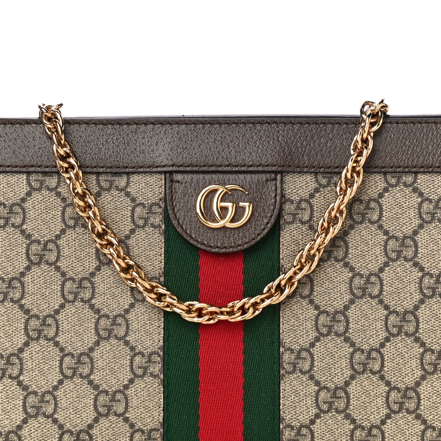 GG Supreme Monogram Web Small Ophidia Chain Shoulder Bag Brown