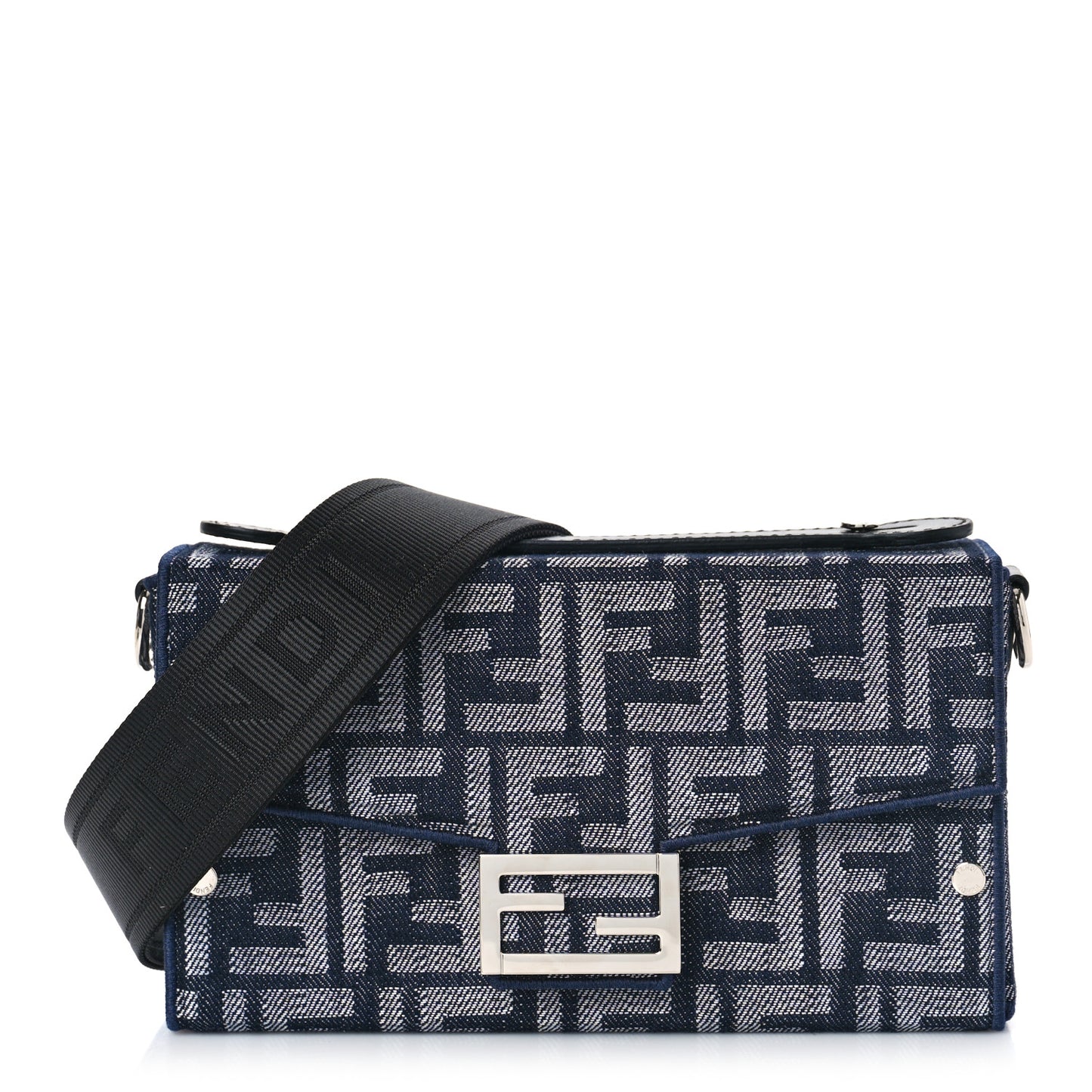 Fabric Jacquard Reactive Jean Denim Vitello Cover FF Baguette Soft Trunk Blue Black
