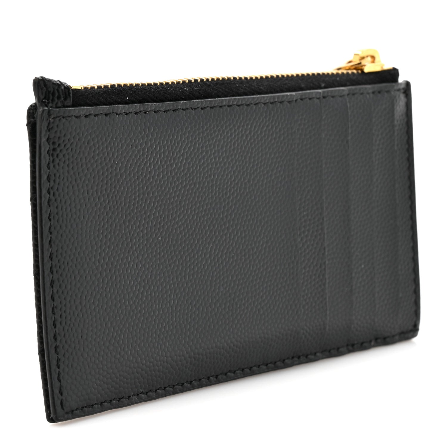 Saint Laurent Grain De Poudre Matelasse Chevron Monogram Fragments Zippered Card Case Black 3 of 8