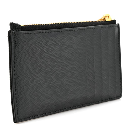 Saint Laurent Grain De Poudre Matelasse Chevron Monogram Fragments Zippered Card Case Black 3 of 8
