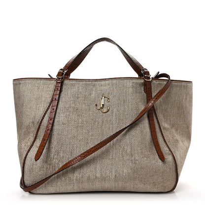Jimmy Choo Lamé Raffia Crocodile Embossed Trim Varenne Tote Natural Cuoio 1 of 8