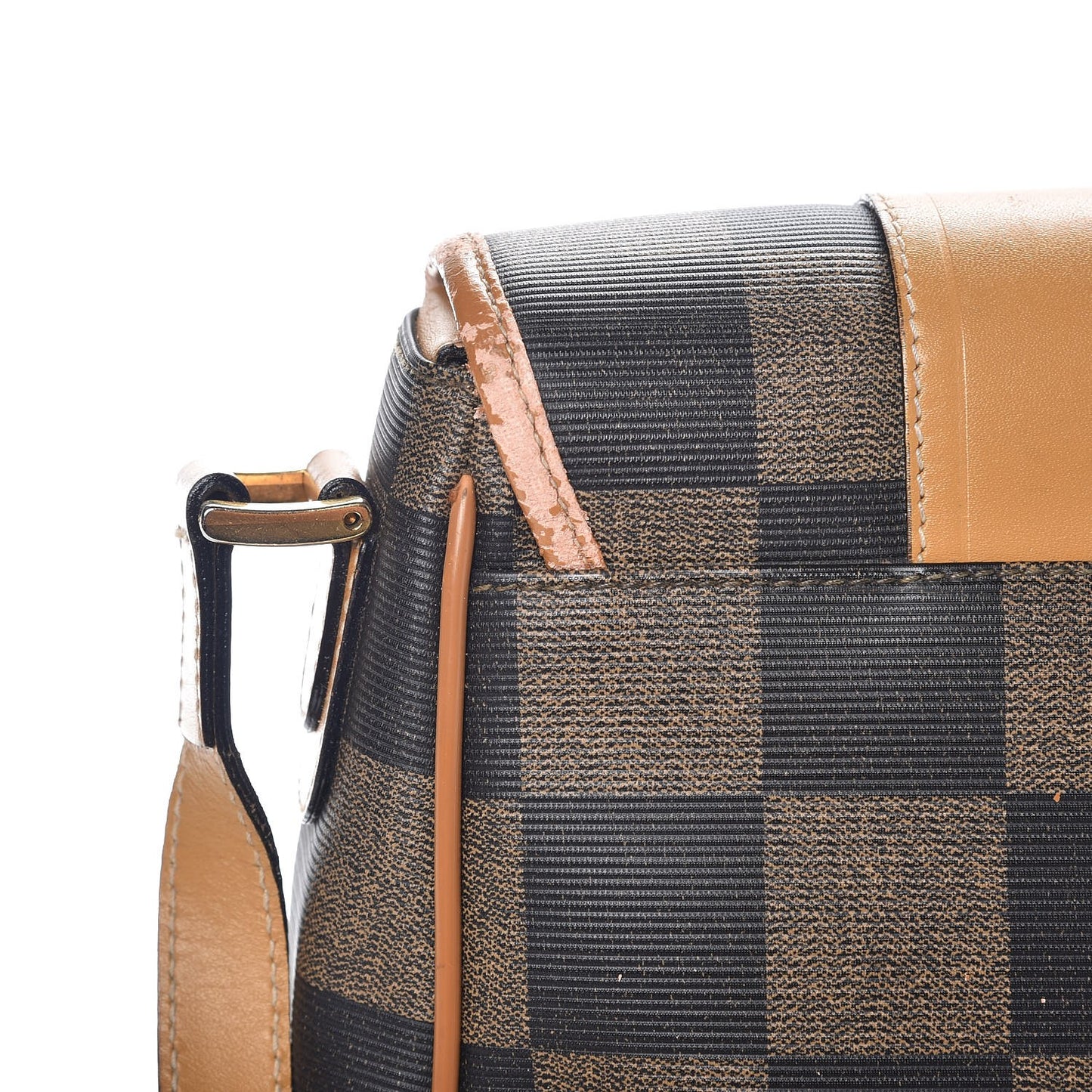 Coated Canvas Checkered Crossbody Bag Tobacco Tan