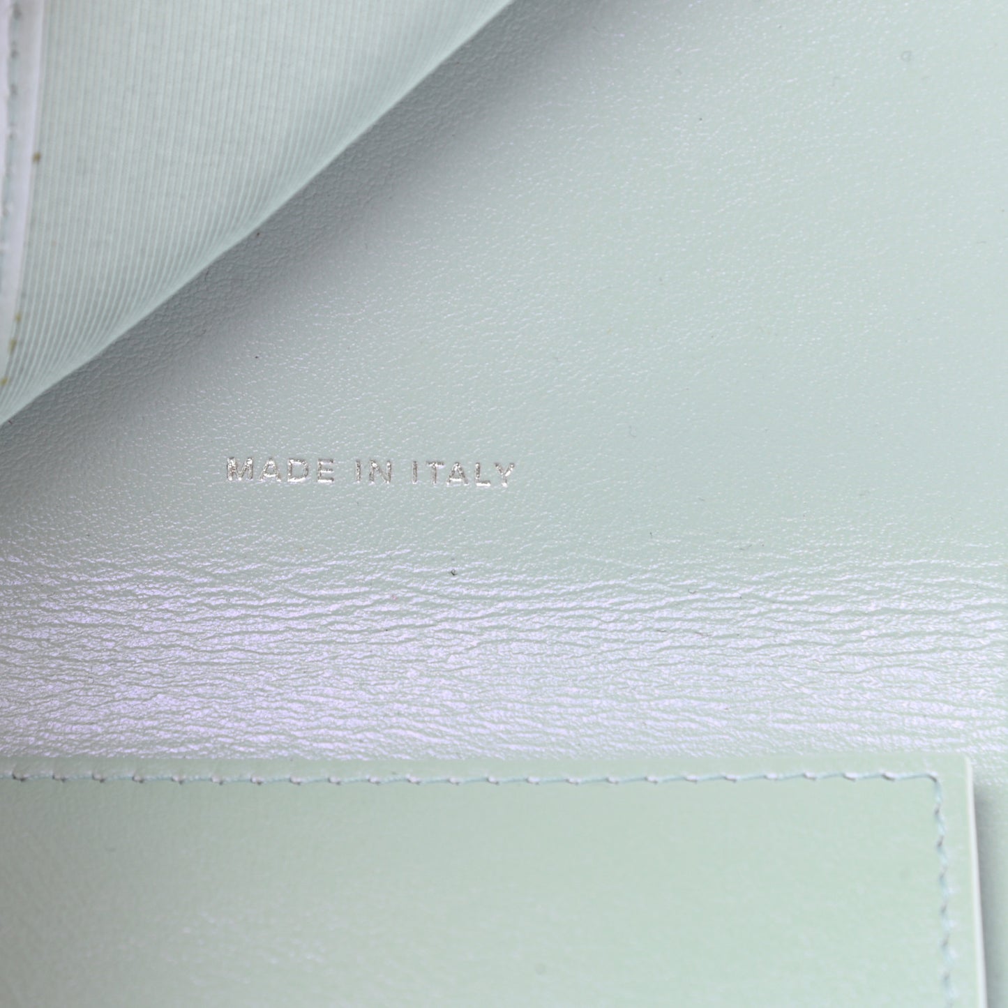 Iridescent Calfskin Quilted Compact Flap Wallet Light Blue