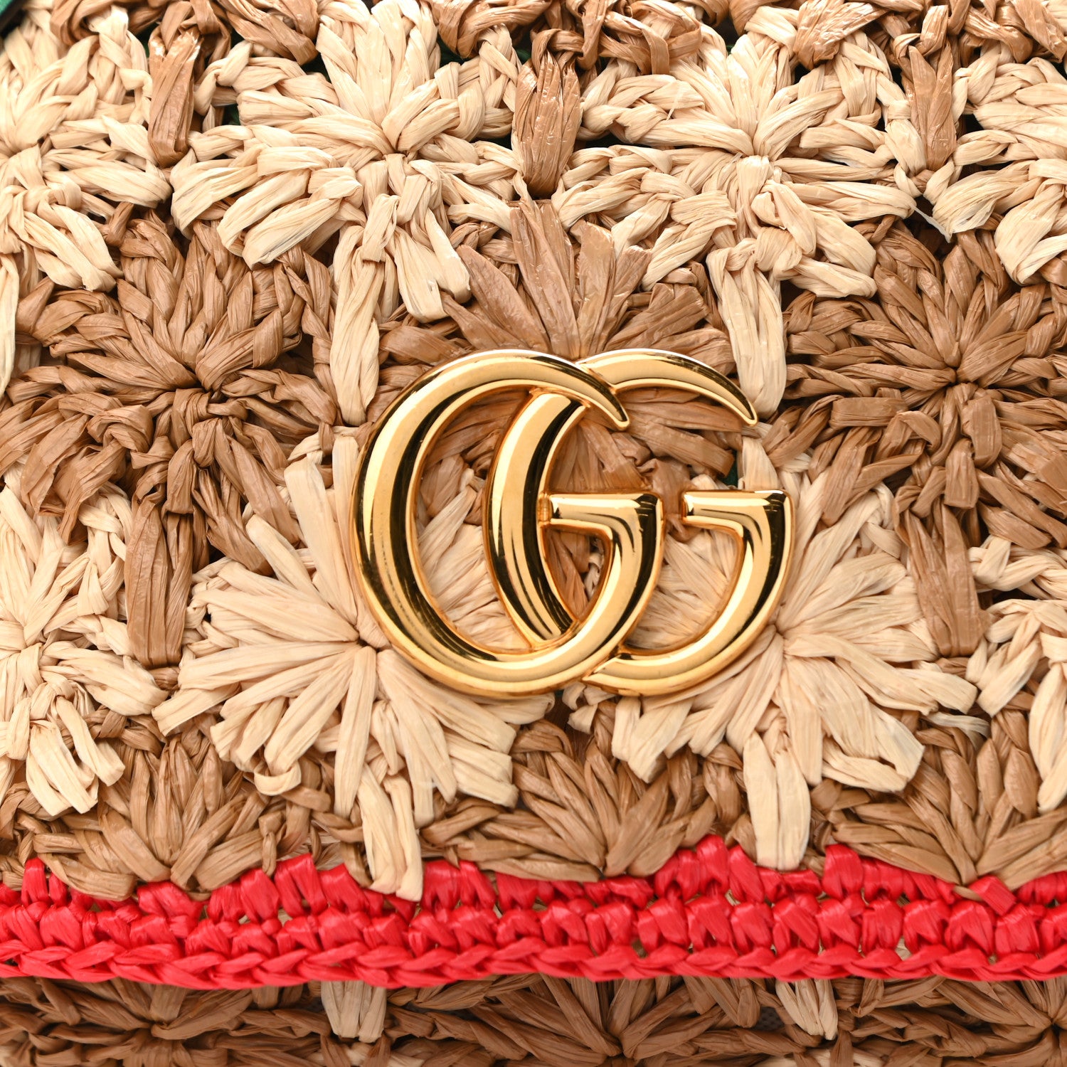 Gucci Raffia Azalea Calfskin Crochet Flower Small GG Marmont Shoulder Bag Natural Ecru Green Red New Shamarock 8 of 10
