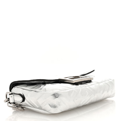 Fendi Vitello Catalan Mirror FF 1974 Embossed Mini Baguette Argento 4 of 9