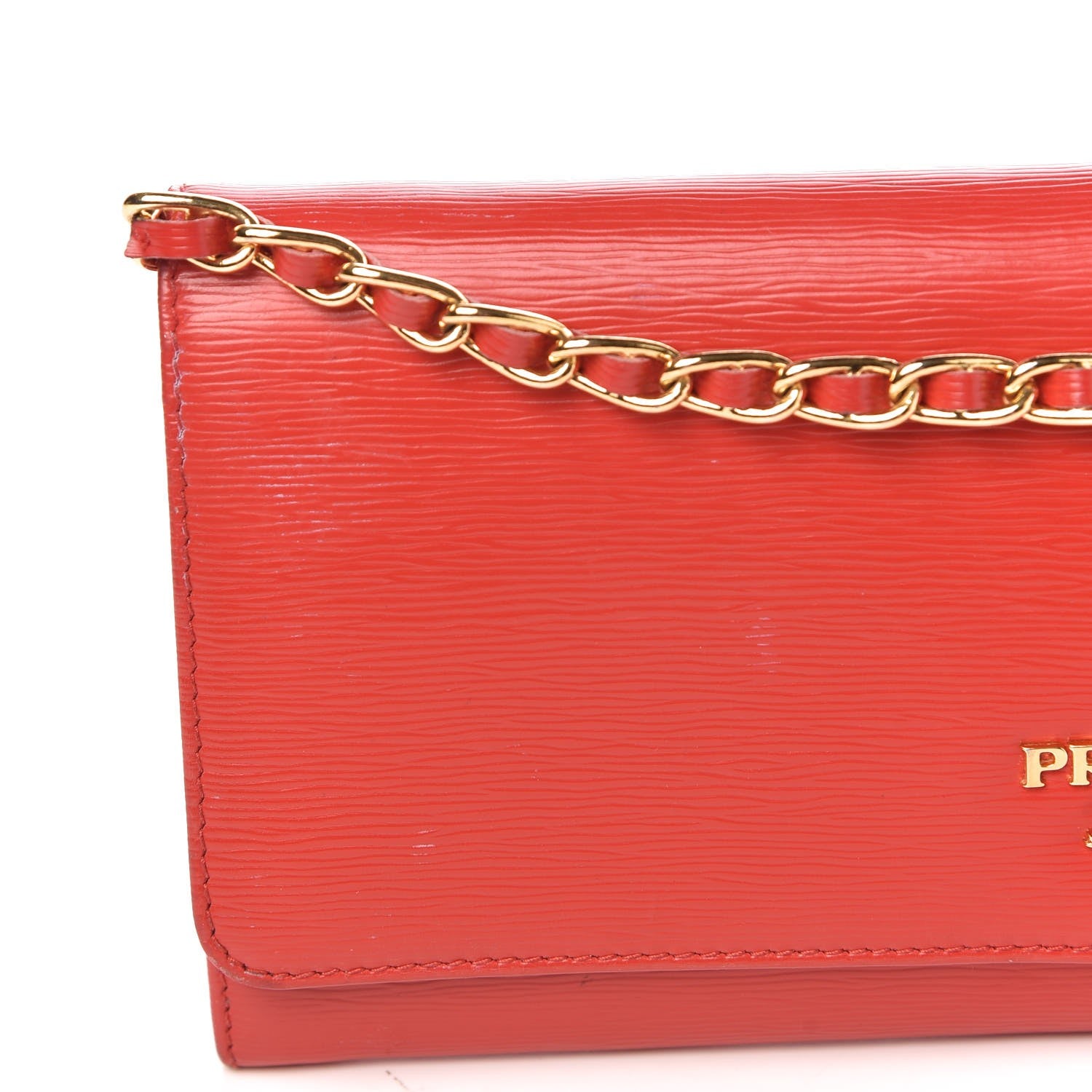 Prada Vitello Move Metal Oro Chain Wallet Lacca 8 of 10