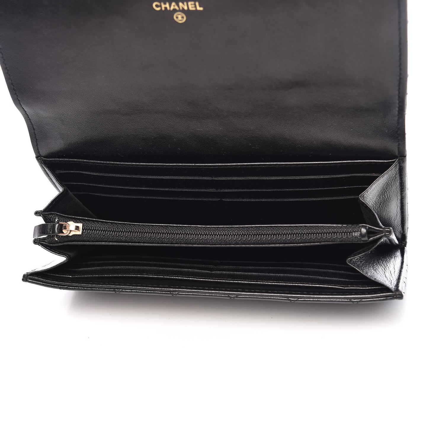 Lambskin Quilted Large Diamond CC Flap Wallet Black
