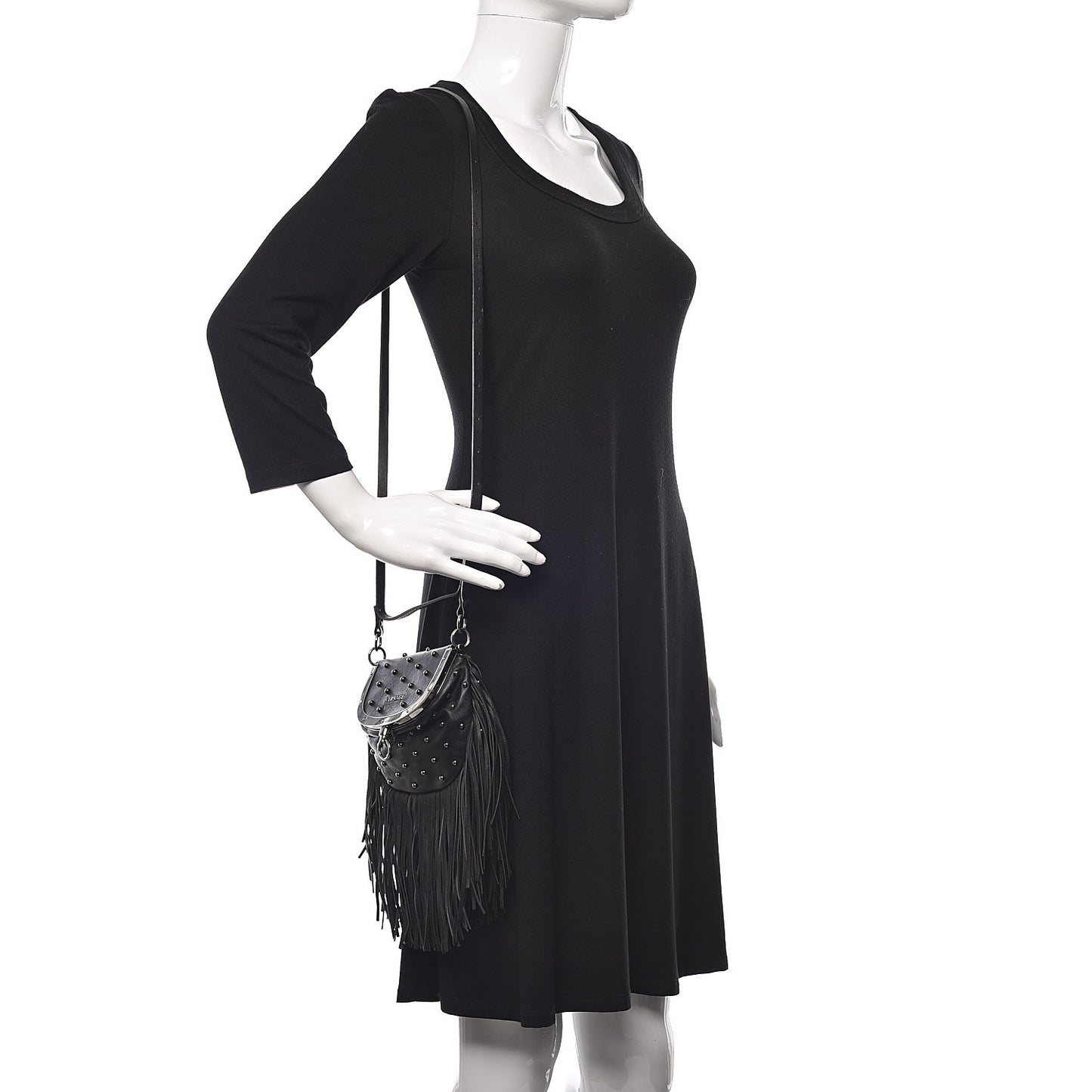 Nappa Studded Fringe Crossbody Bag Black