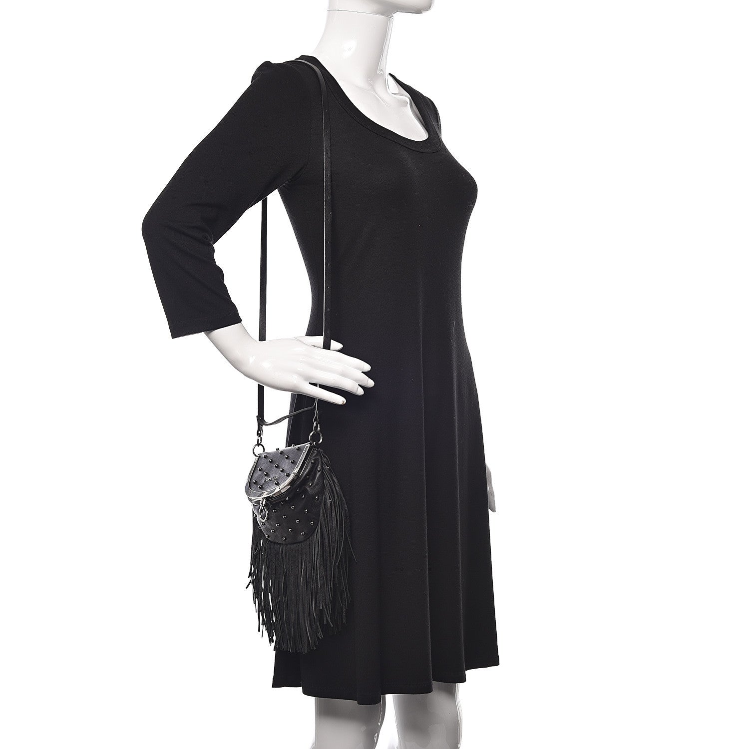 Versace Nappa Studded Fringe Crossbody Bag Black 2 of 9