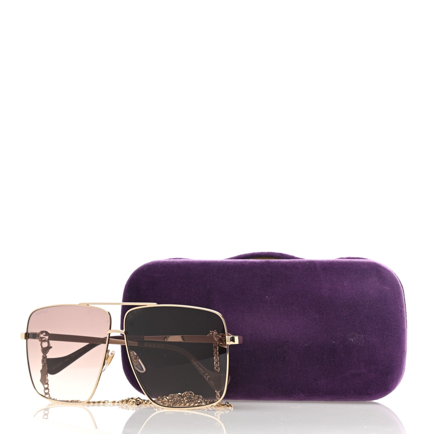 Metal Navigator Square Chain Sunglasses GG1089S Gold Pink