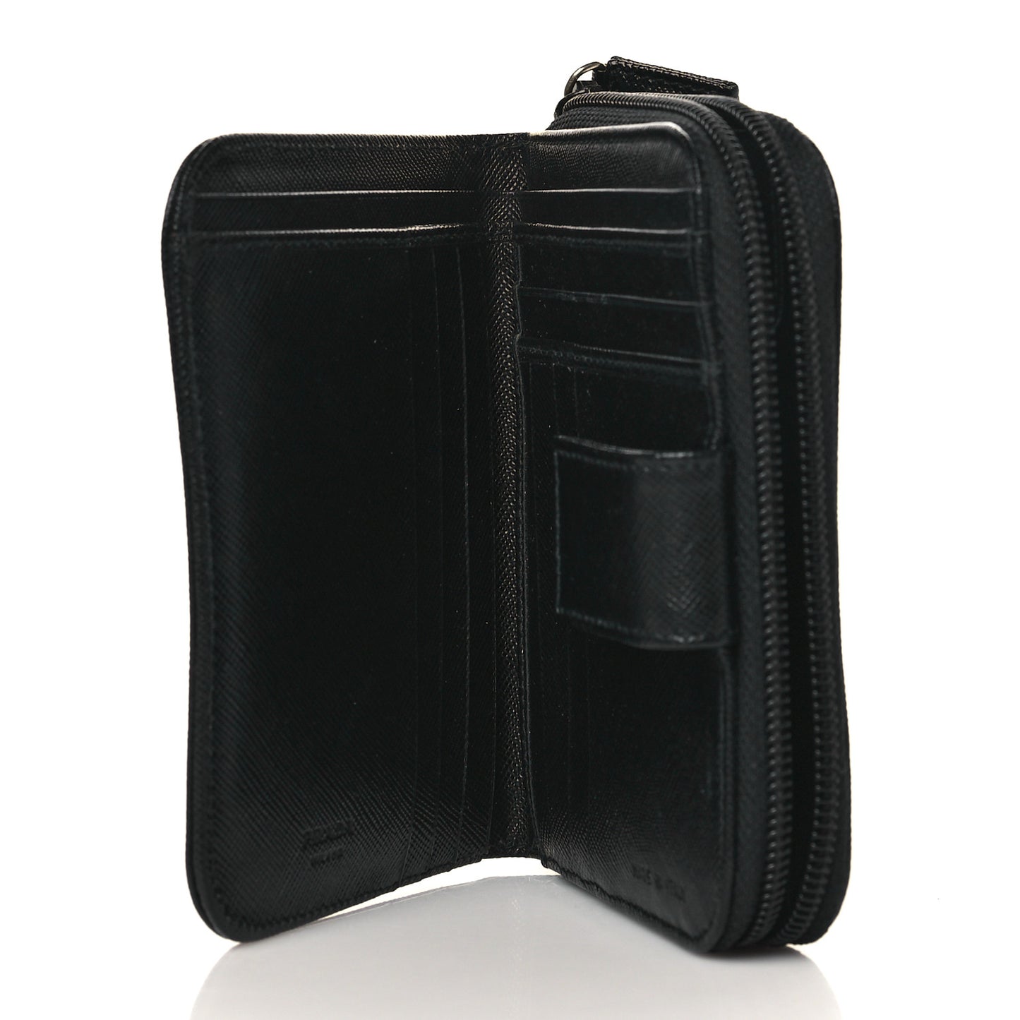 Saffiano Triangle Compact Zip Around Wallet Black