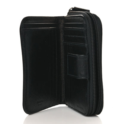 Prada Saffiano Triangle Compact Zip Around Wallet Black 5 of 7