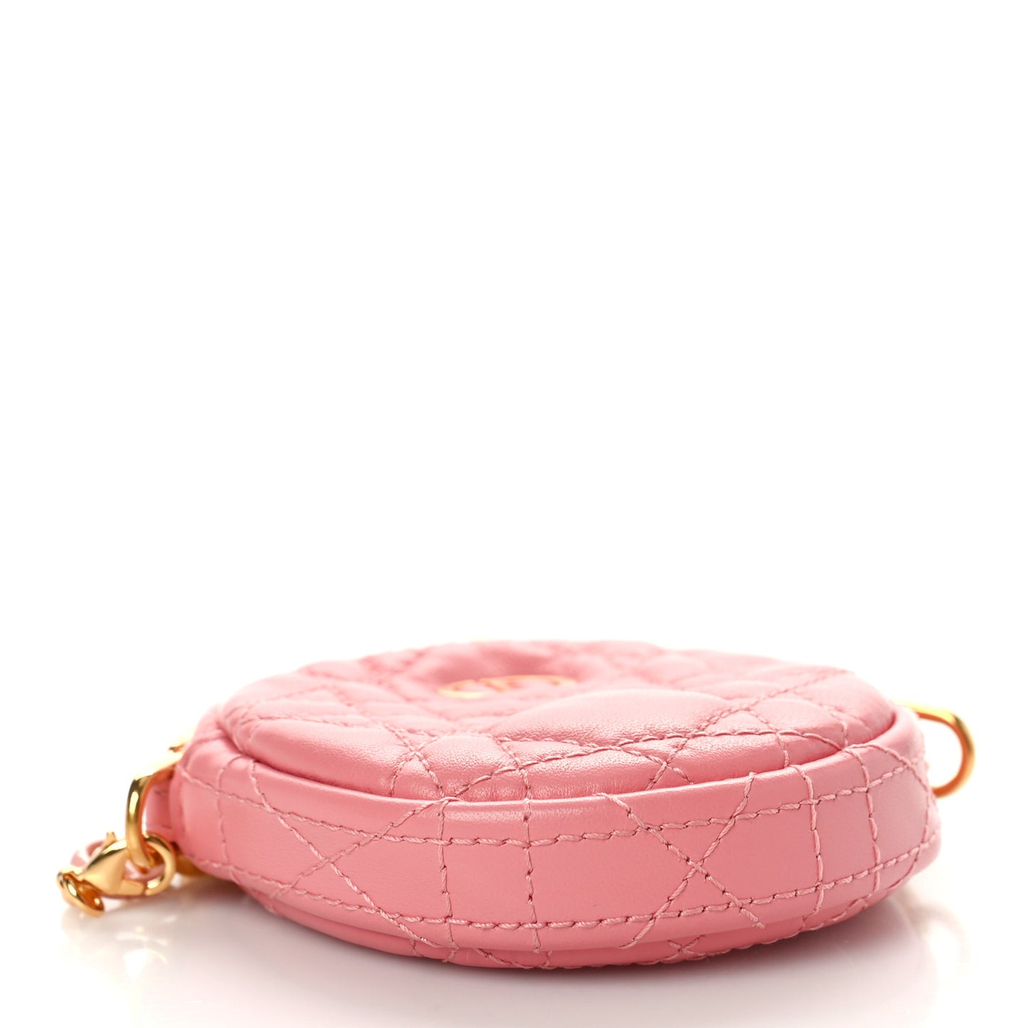 Lambskin Mini Cannage Round Caro Crossbody Pouch Peach Blossom Pink