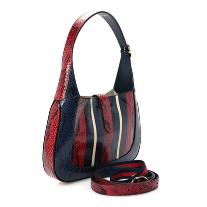 Gucci Snakeskin Web Small Jackie 1961 Hobo Rosso Ancora Blue 3 of 10