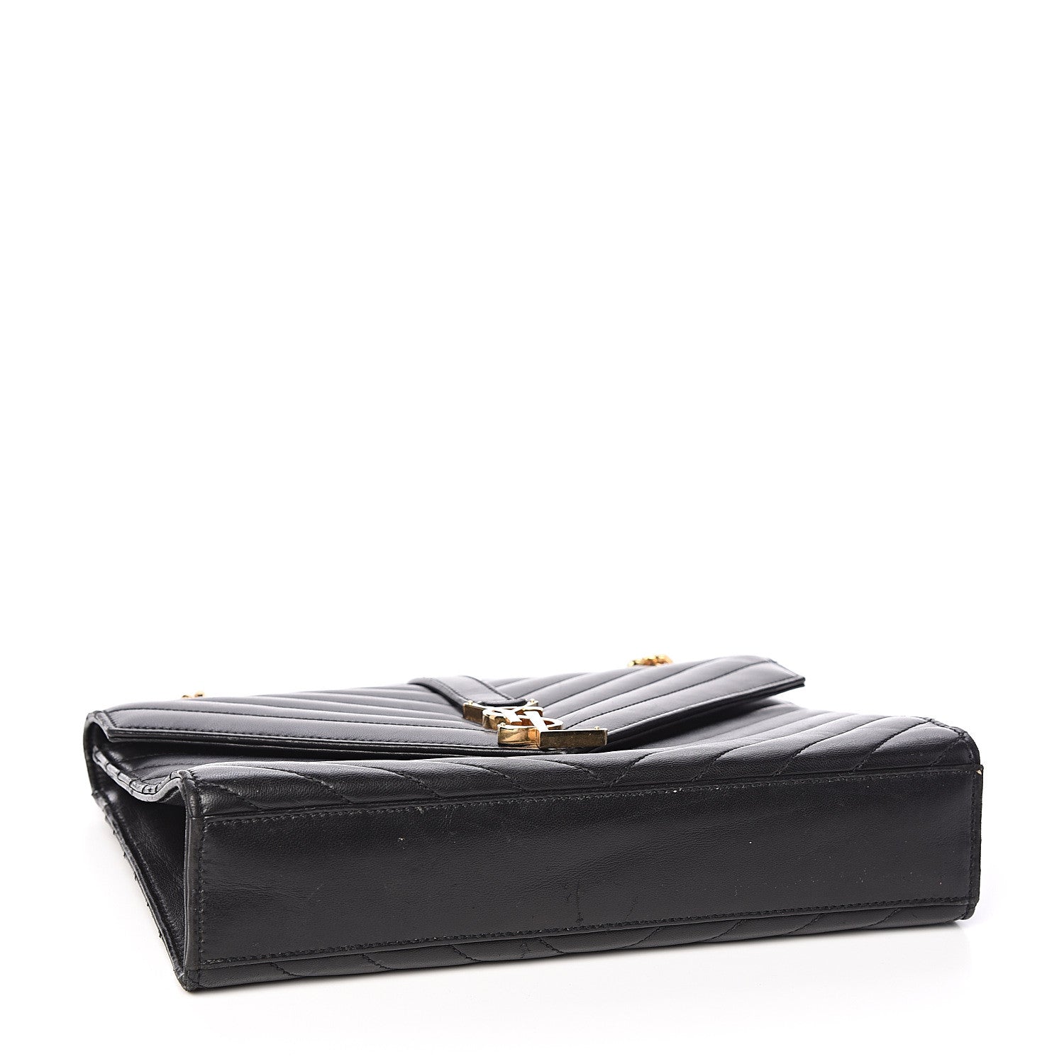 Saint Laurent Lambskin Matelasse Chevron Medium Monogram Satchel Black 3 of 10