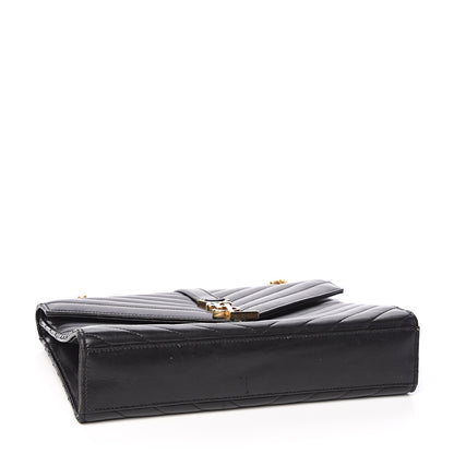 Saint Laurent Lambskin Matelasse Chevron Medium Monogram Satchel Black 3 of 10