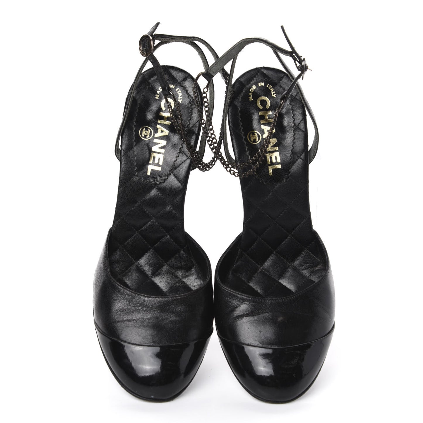Lambskin Patent Cap Toe CC Slingback Heels 36.5 Black