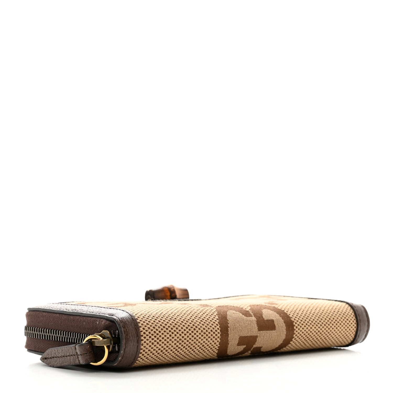 Gucci Monogram Jumbo GG Textured Dollar Calfskin Diana Zip Around Continental Wallet Camel Ebony New Acero 4 of 8