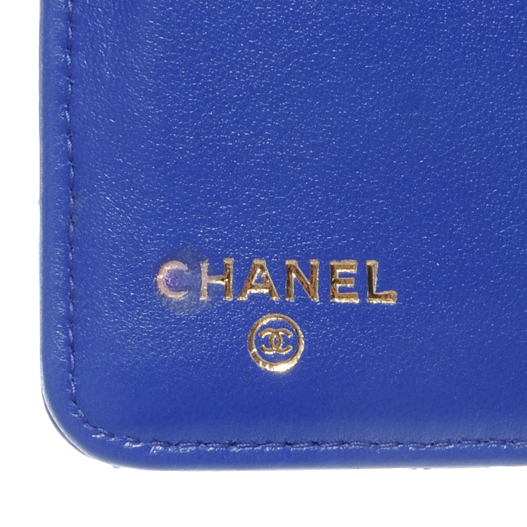 Lambskin Quilted Yen Wallet Bright Blue