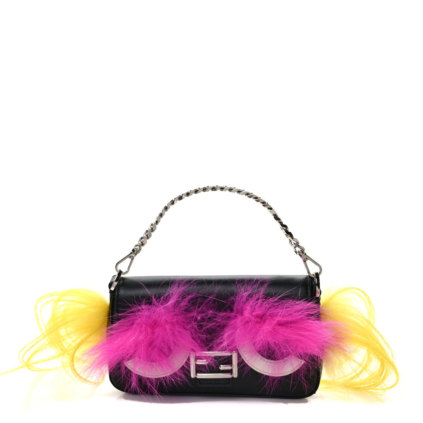 Nappa Shatoosh Fox Goat Fur Monster Micro Baguette Black Fuchsia Giallo