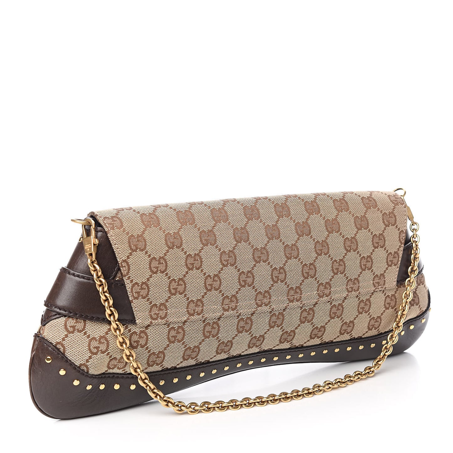 Monogram Studded Large Horsebit Clutch Dark Brown