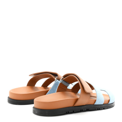 Hermes Denim Calfskin Womens Chypre Sandals 39 Bleu Clair Naturel 5 of 10