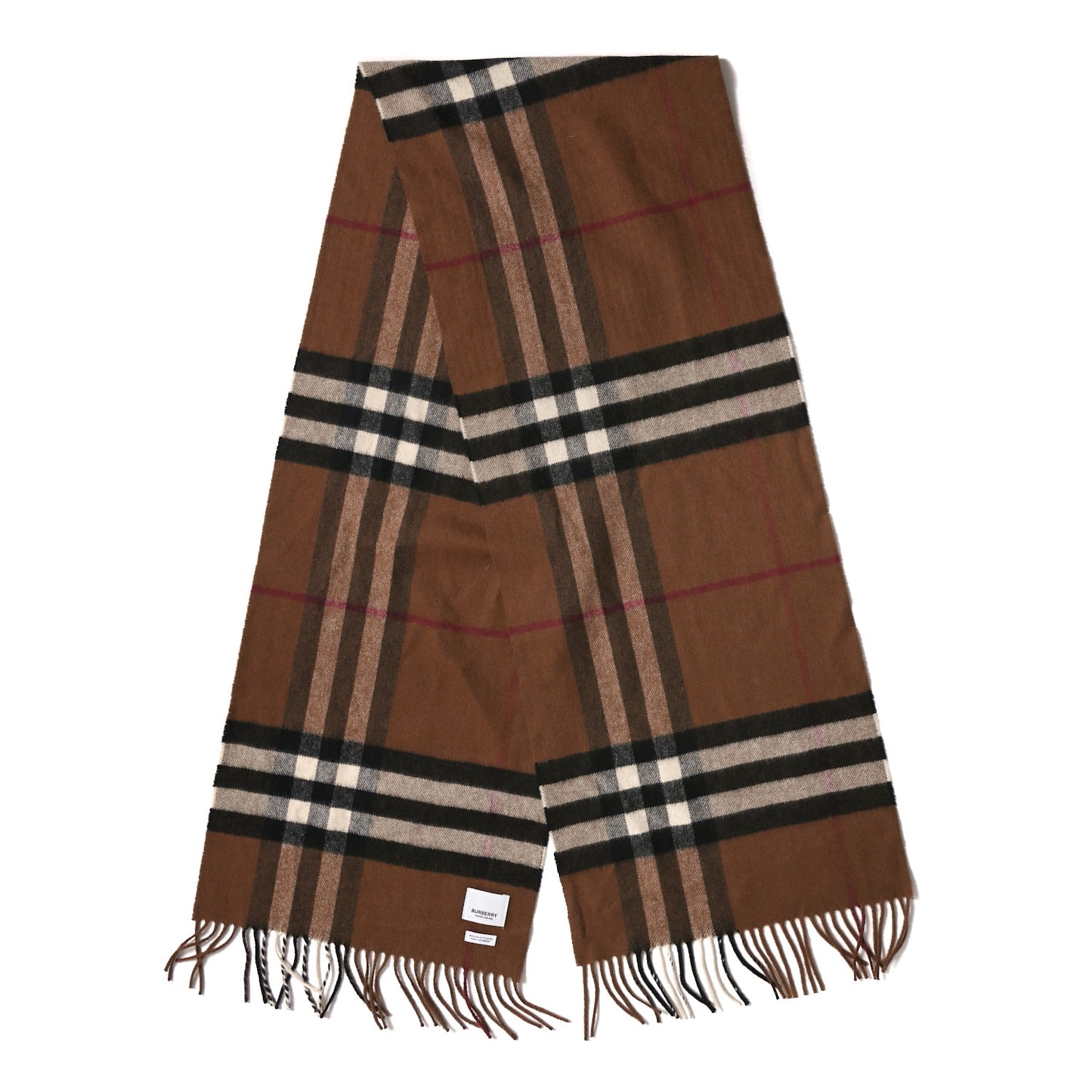 Cashmere Giant Check Fringe Scarf Birch Brown