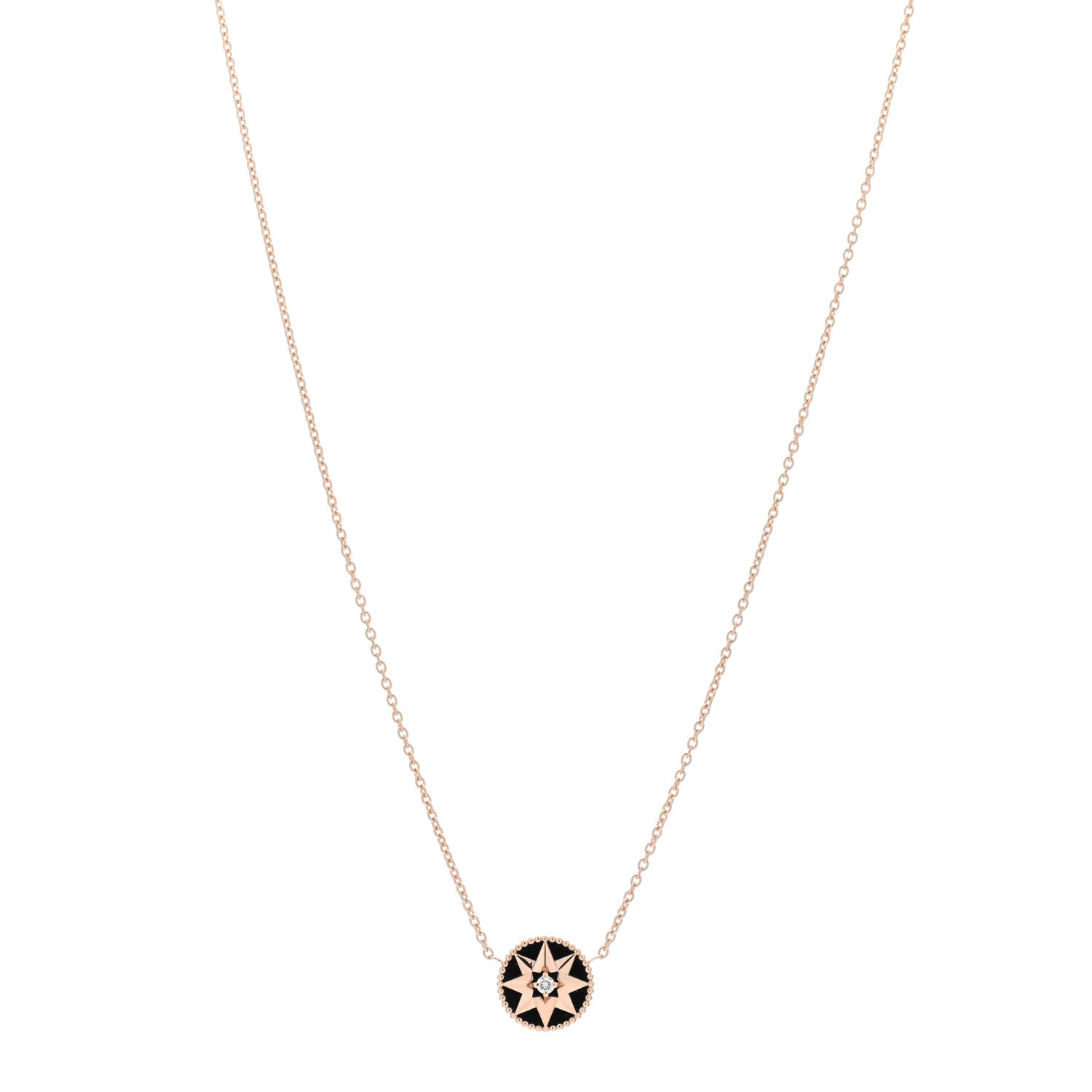 Christian Dior CHRISTIAN DIOR 18K Rose Gold Diamond Black Onyx Rose Des Vents Necklace 1 of 5