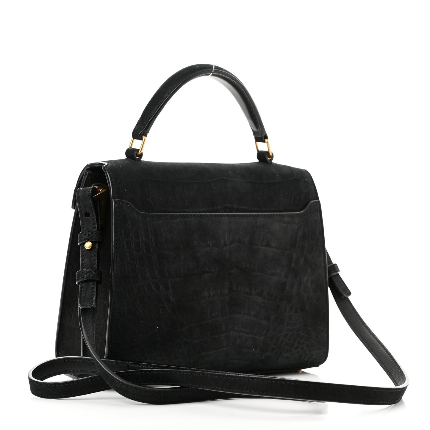Nubuk Crocodile Embossed Mini Classic Monogram Cassandra Top Handle Black