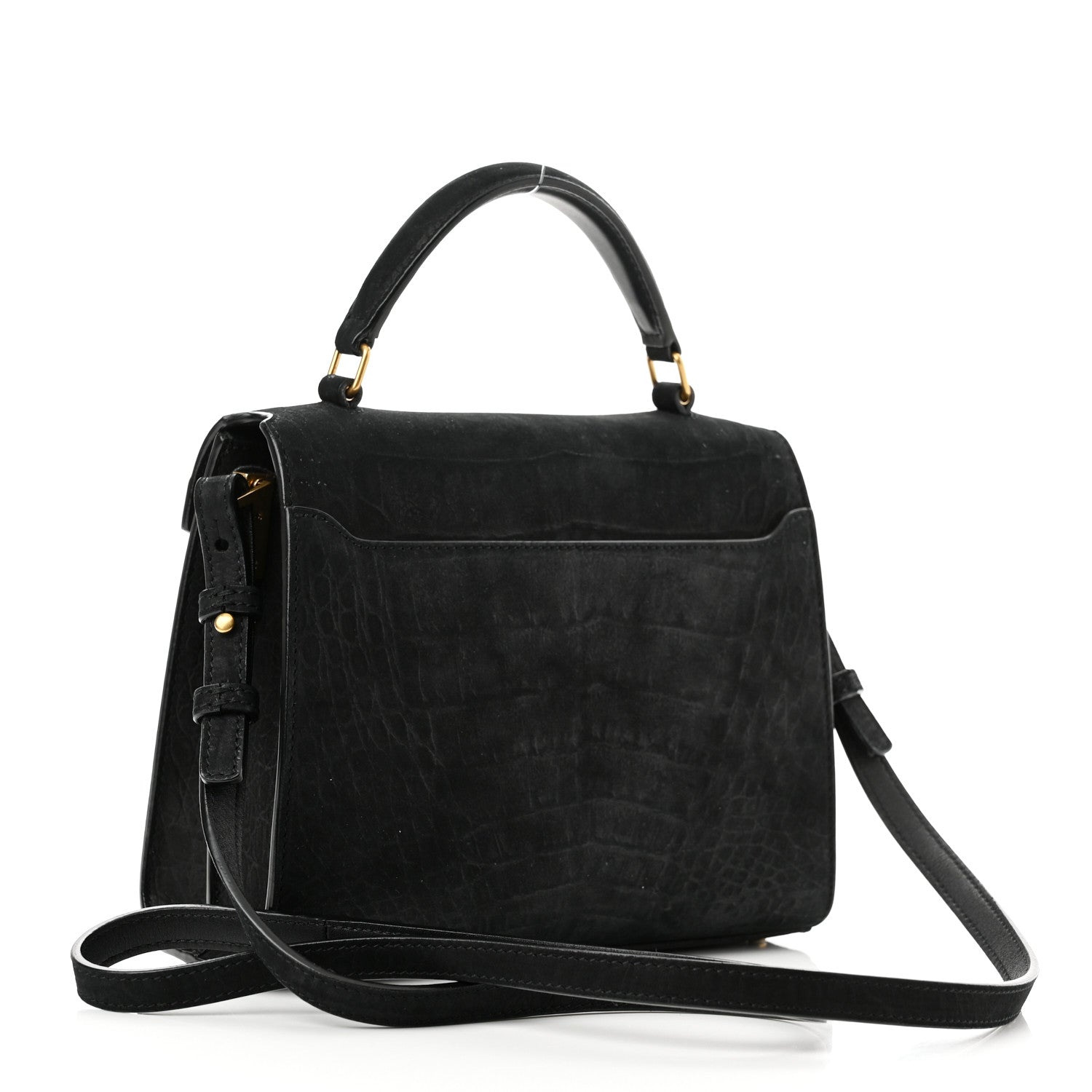Saint Laurent Nubuk Crocodile Embossed Mini Classic Monogram Cassandra Top Handle Black 3 of 10