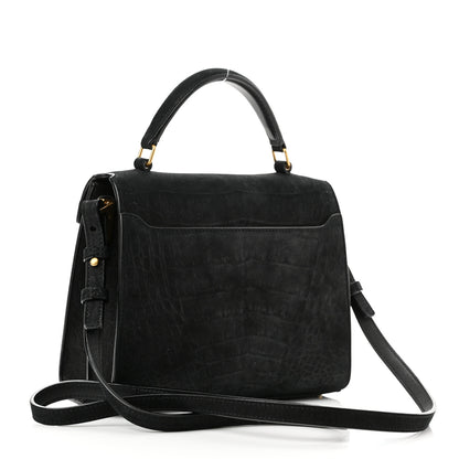 Saint Laurent Nubuk Crocodile Embossed Mini Classic Monogram Cassandra Top Handle Black 3 of 10