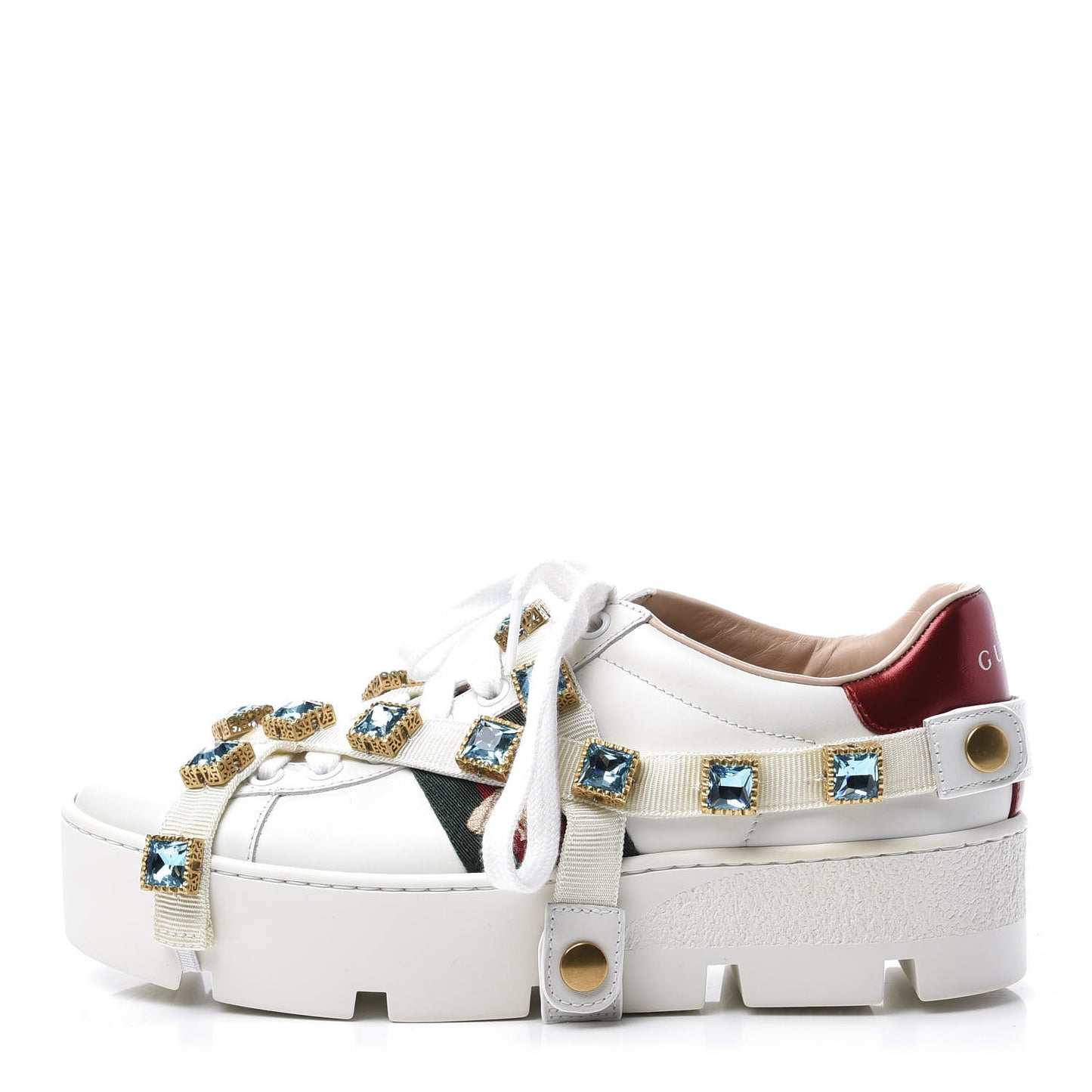 Calfskin Removable Crystals Bee Embroidered Ace Platform Sneakers 36 White