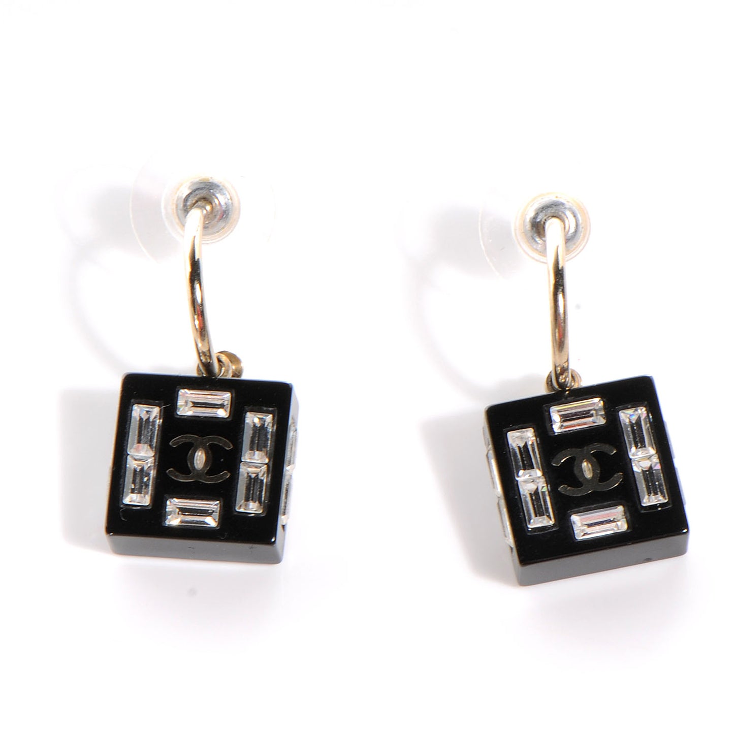 Resin Baguette Crystal Geometric Square CC Earrings Black