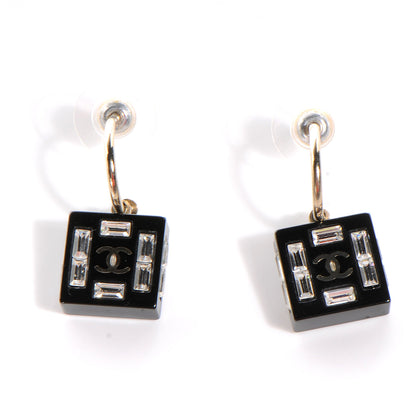 Chanel Resin Baguette Crystal Geometric Square CC Earrings Black 1 of 4