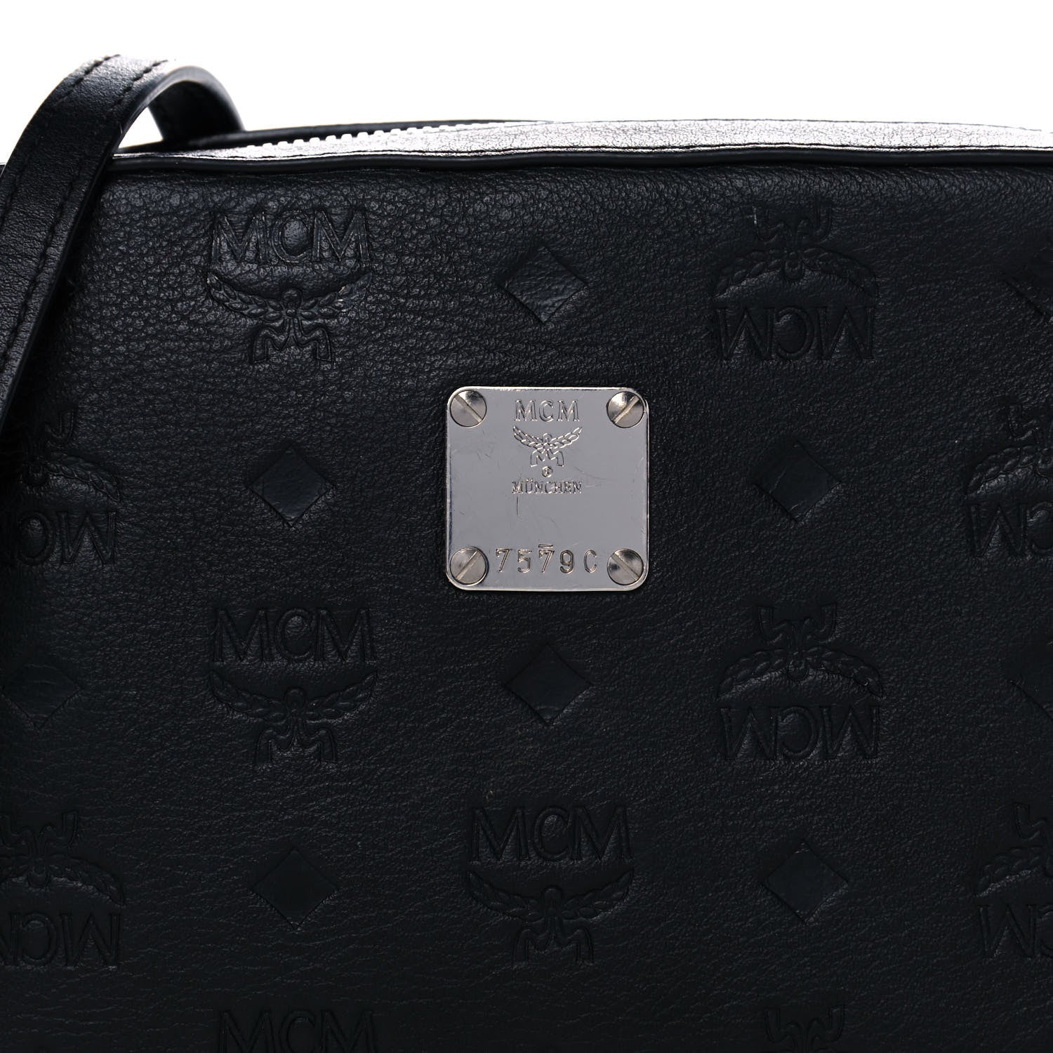MCM Calfskin Ottomar Monogram Klara Crossbody Bag Black 9 of 11