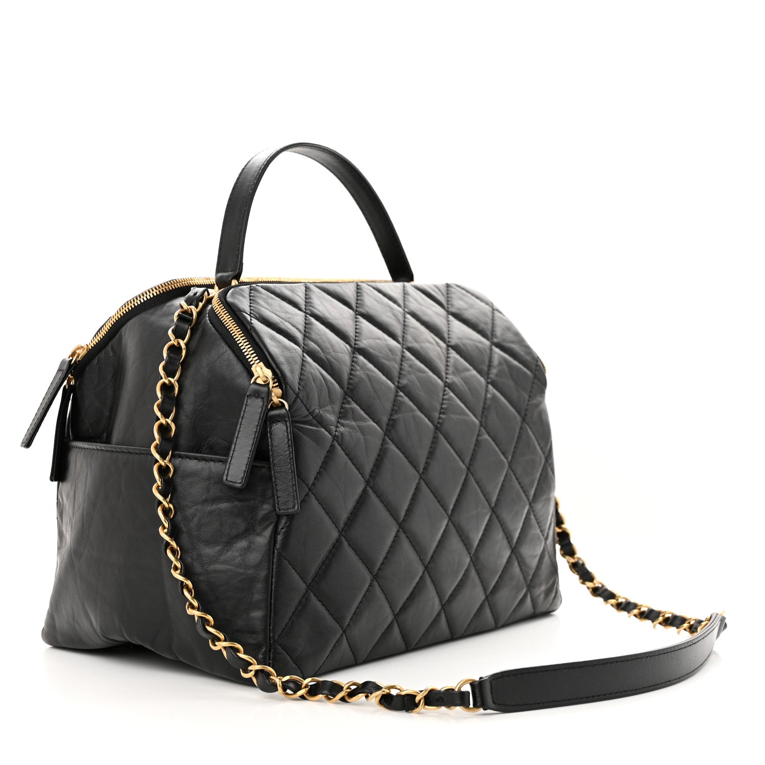 Chanel Aged Calfskin Quilted Retro Spirit Small Bowling Bag Black 3 of 11